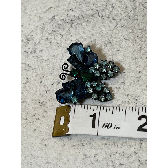 Vintage Weiss sign butterfly brooch blue green turquoise gunmetal pin figural - Picture 4 of 5
